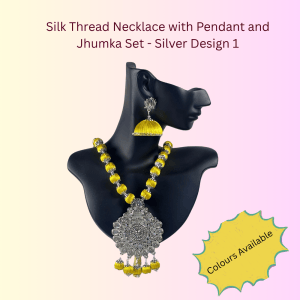 Silk Thread Jewellery Set with Pendant - Silver Design 1